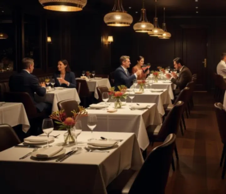 Blackjack table set within a modern Australian restaurant at night