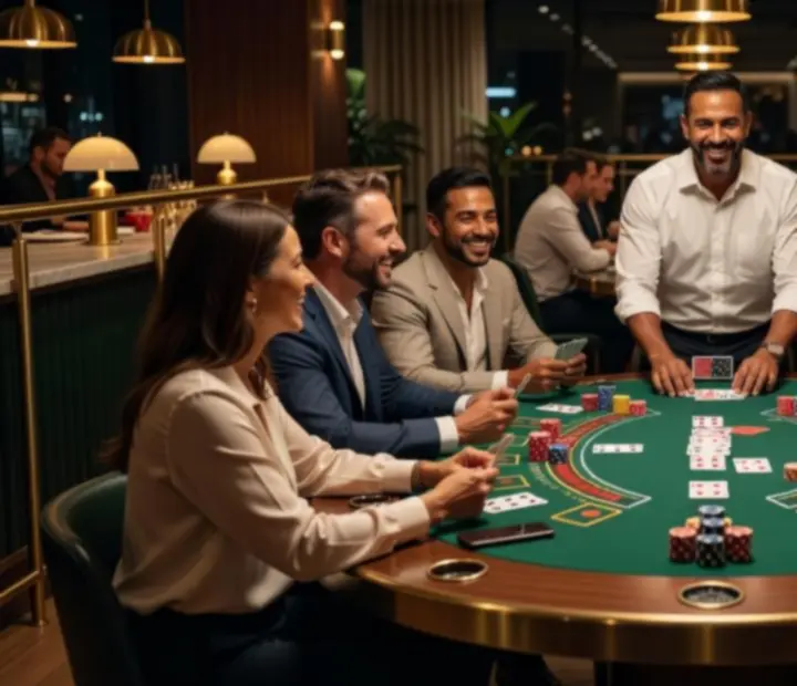 Group enjoying a blackjack night at Wonderstar s. r. o. using play chips.