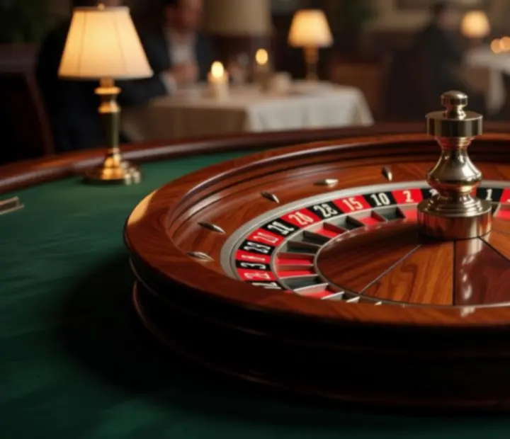 Close-up of a vintage-style roulette wheel.